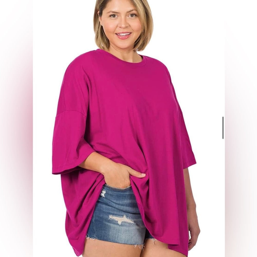 Zenana Women’s 3/4 Sleeve Tee Magenta Hot Pink Oversized 1X NWT
